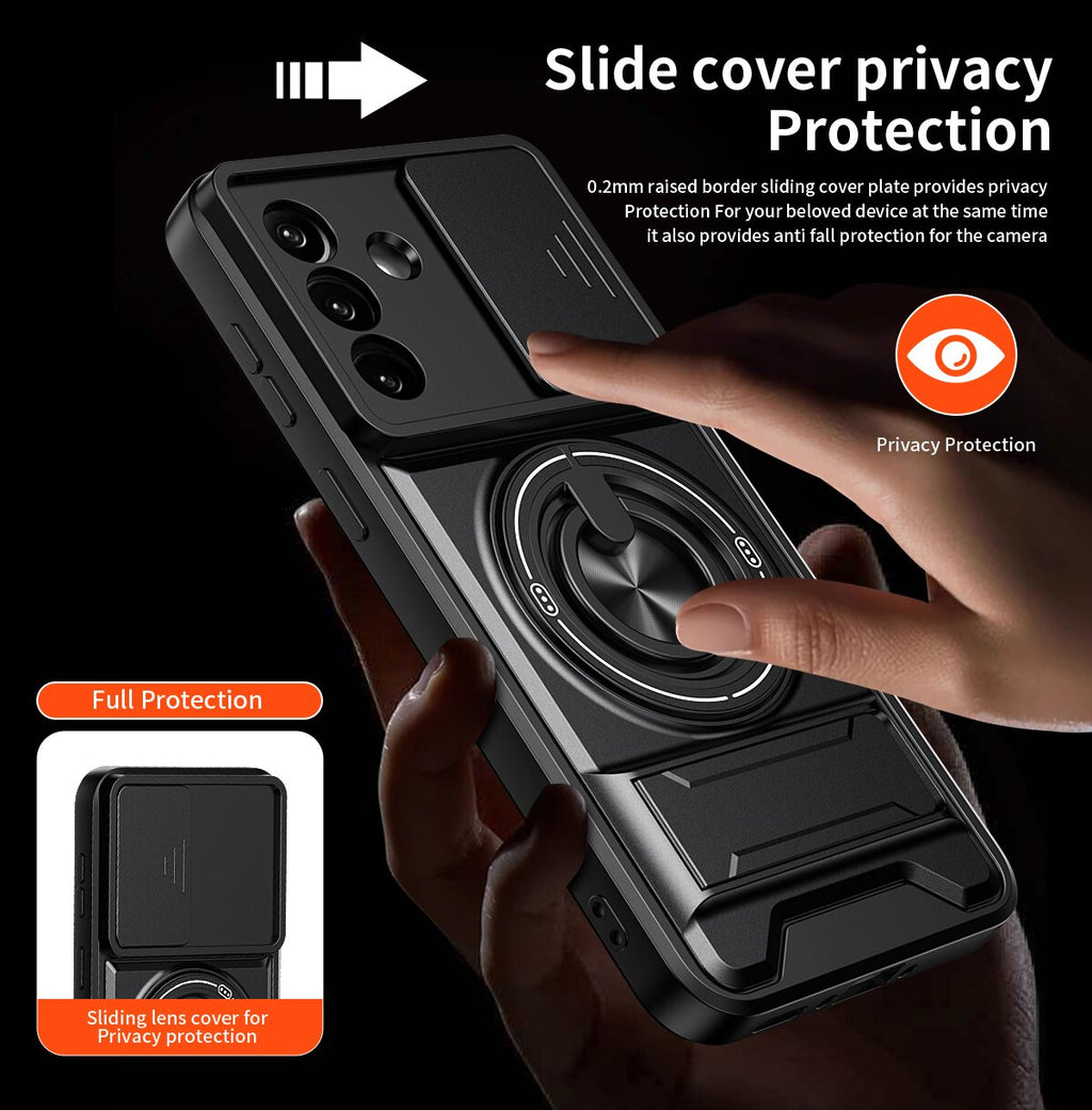 Samsung A57 Magnetic Kickstand Case with Camera Slide Cover BLACK
