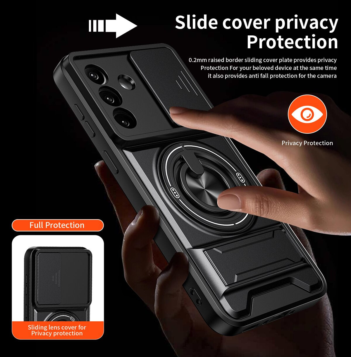Samsung A57 Magnetic Kickstand Case with Camera Slide Cover BLACK
