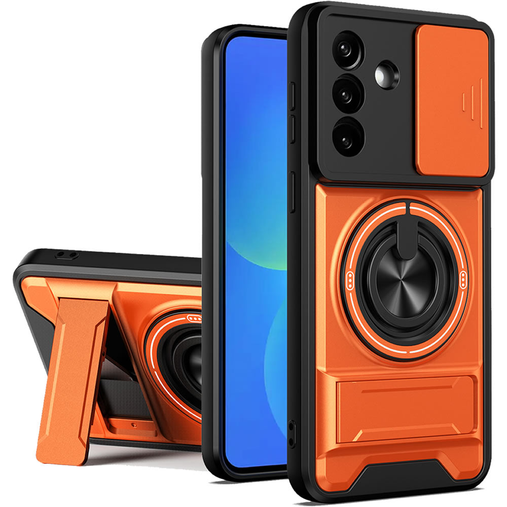 Samsung A57 Magnetic Kickstand Case with Camera Slide Cover ORANGE