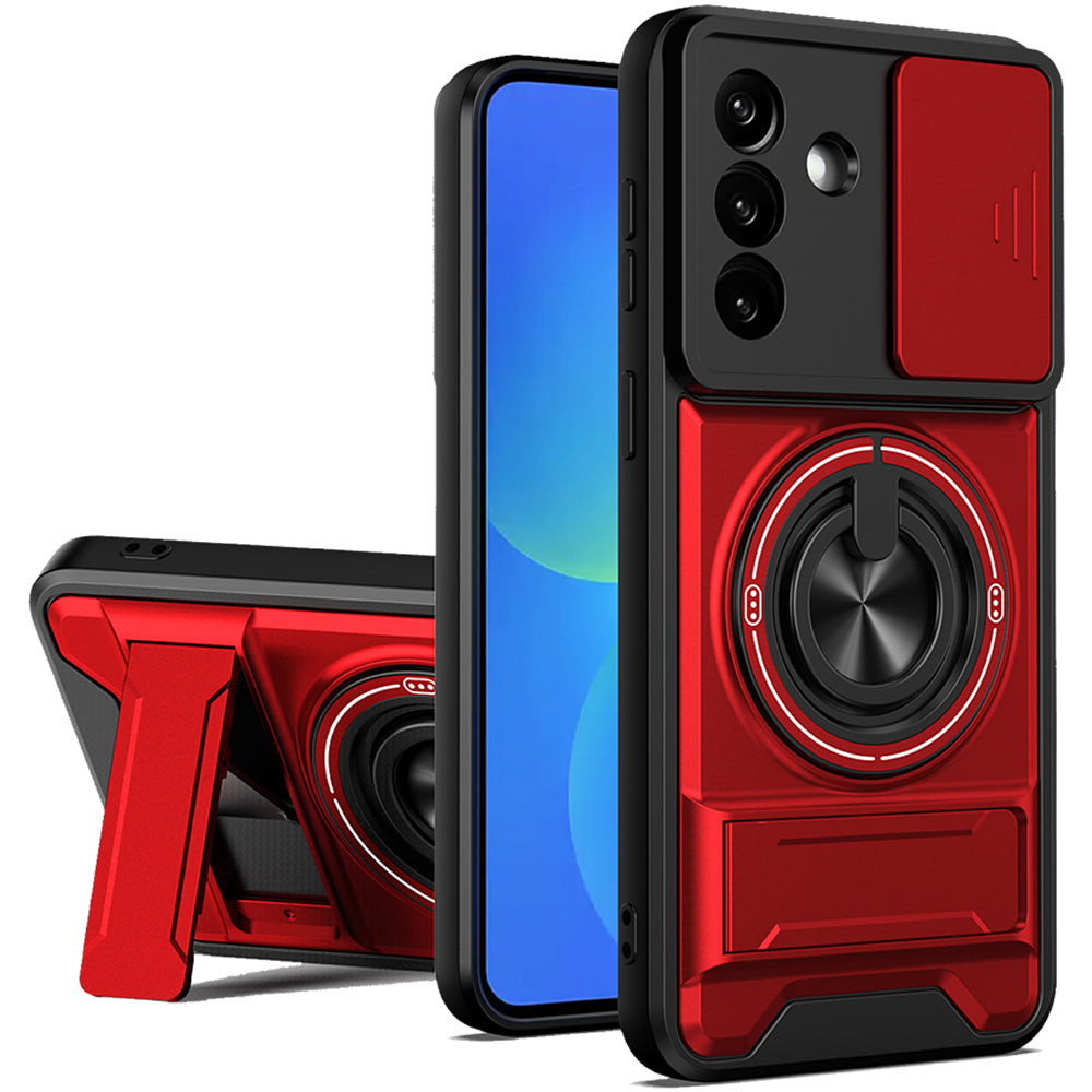 Samsung A37 Magnetic Kickstand Case with Camera Slide Cover RED