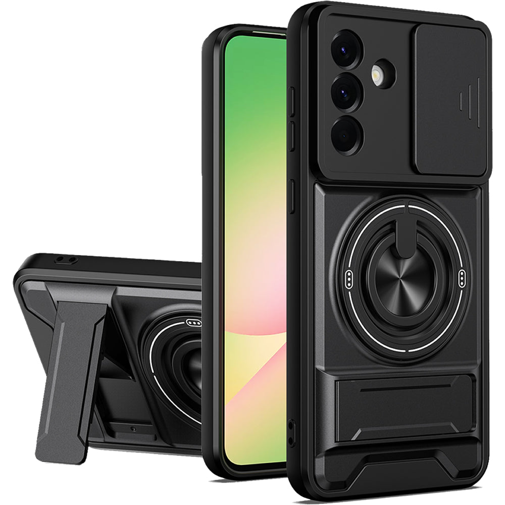 Samsung A56 Magnetic Kickstand Case with Camera Slide Cover BLACK