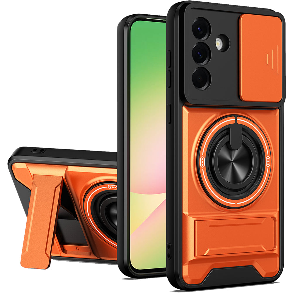 Samsung A56 Magnetic Kickstand Case with Camera Slide Cover ORANGE