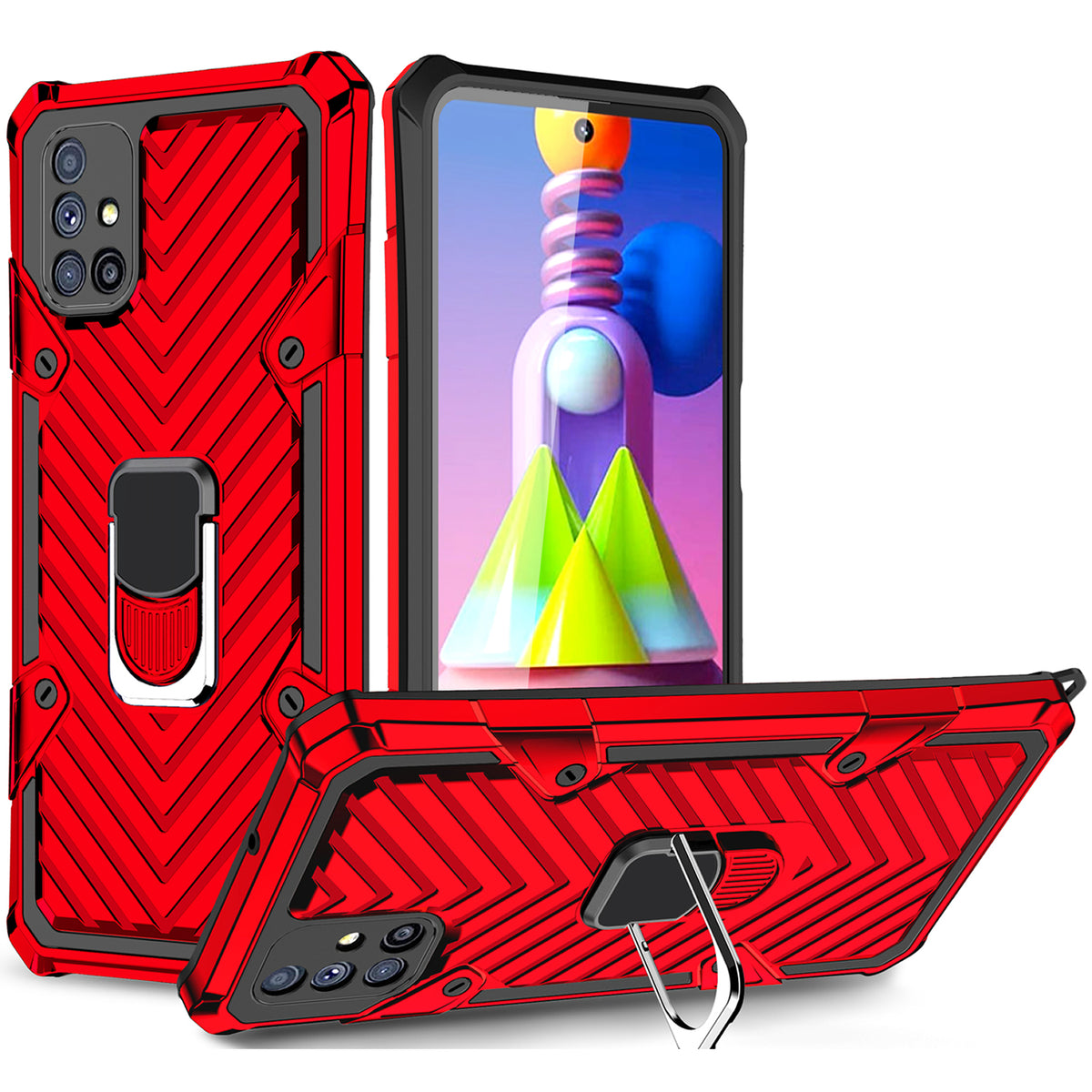 Samsung Galaxy M51 Rugged Tough Case Shockproof Hybrid Cover RED