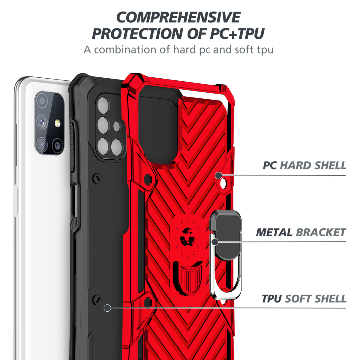 Samsung Galaxy M51 Rugged Tough Case Shockproof Hybrid Cover RED