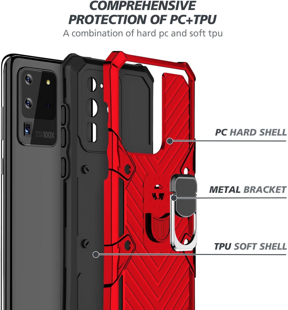 Samsung Galaxy S20 Ultra Rugged Tough Case Shockproof Hybrid Cover Red