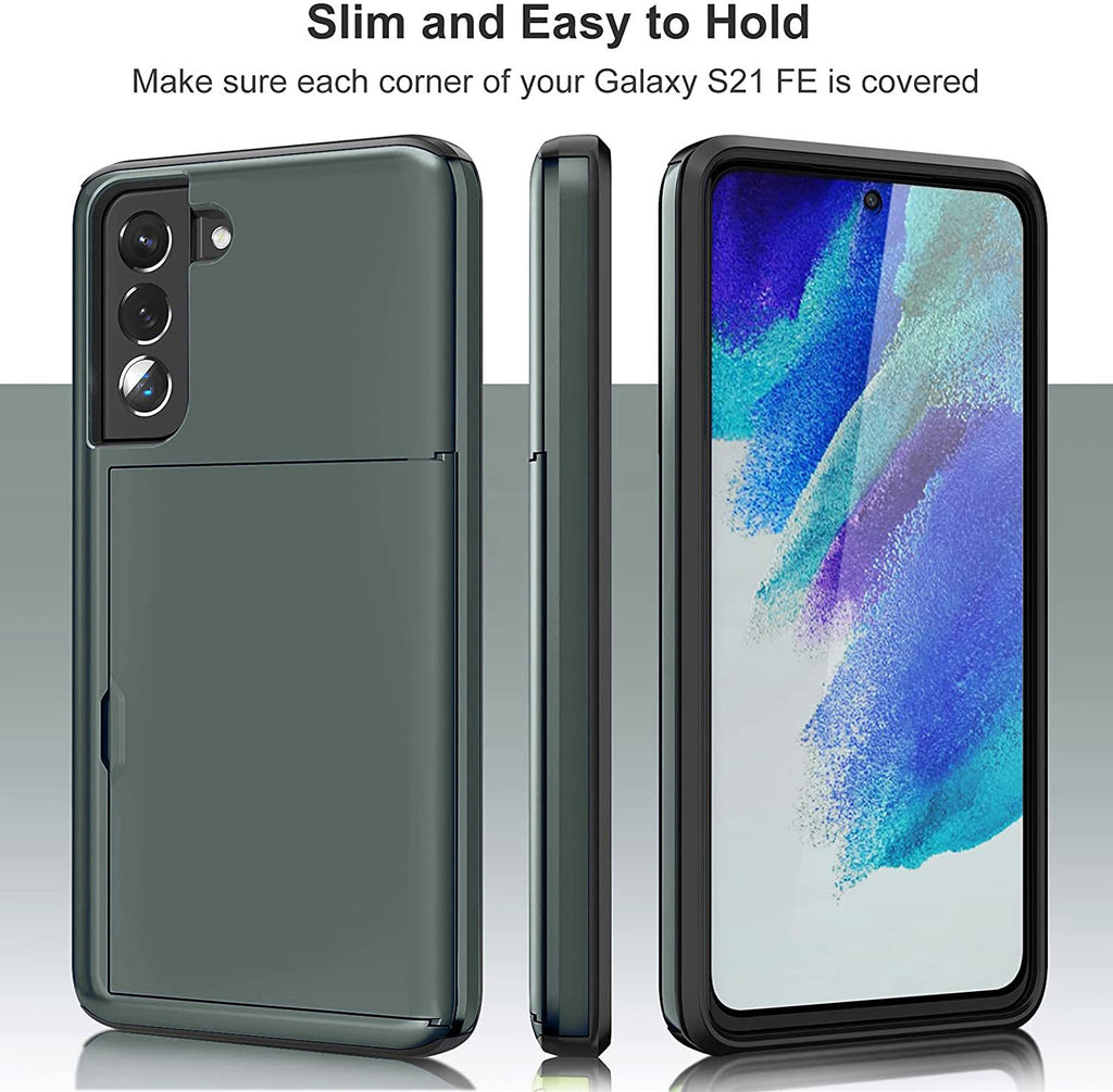 Samsung Galaxy S21 FE Shockproof Wallet Case Card Cover GREEN