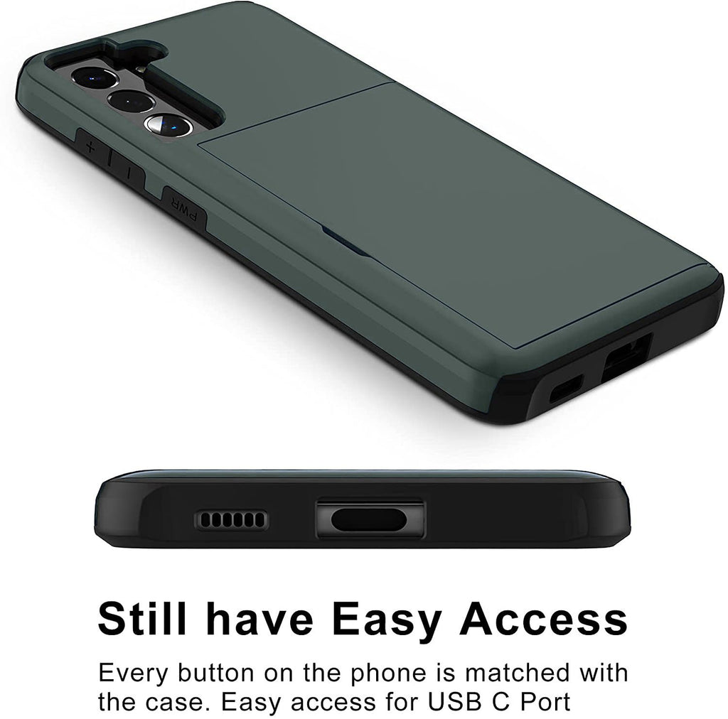 Samsung Galaxy S21 FE Shockproof Wallet Case Card Cover GREEN