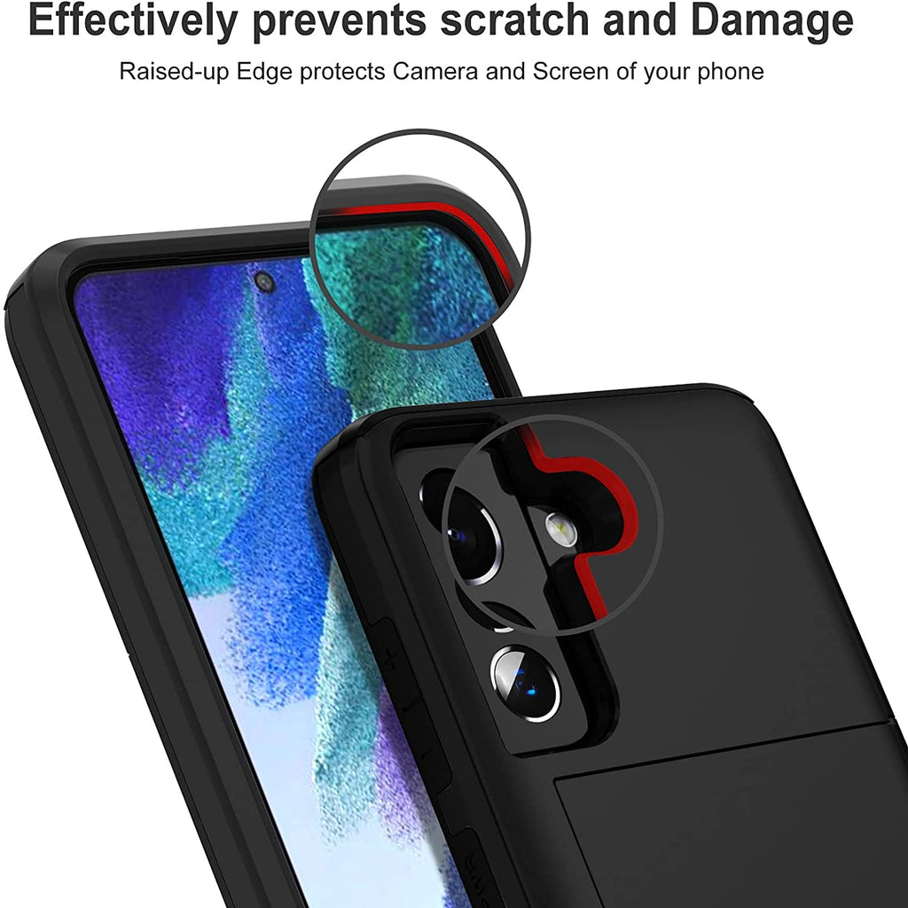 Samsung Galaxy S22 Shockproof Wallet Case Card Cover BLACK