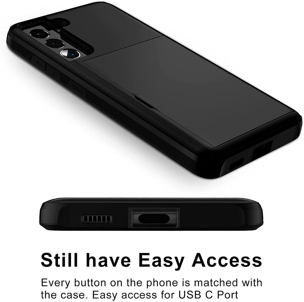 Samsung Galaxy S22 Shockproof Wallet Case Card Cover BLACK
