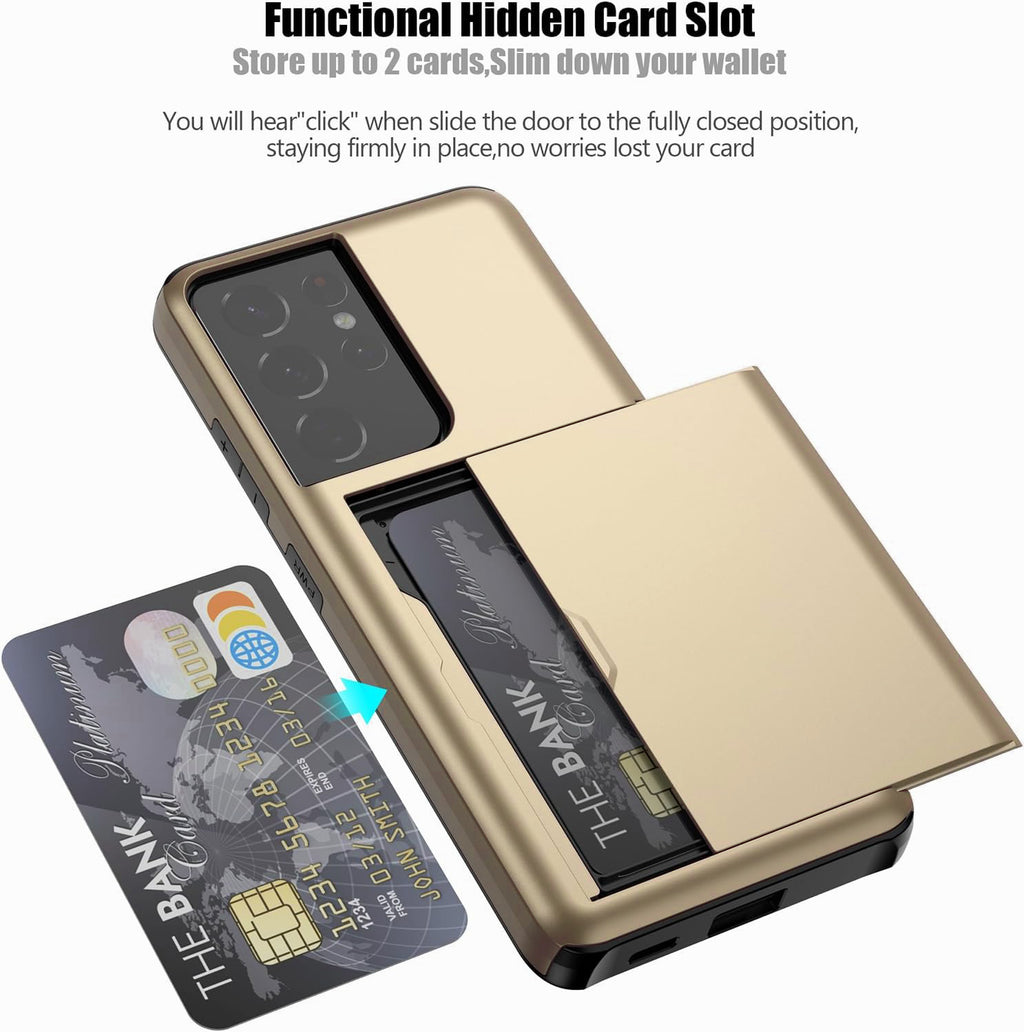 Samsung Galaxy S21 Ultra Shockproof Wallet Case Card Cover GOLD