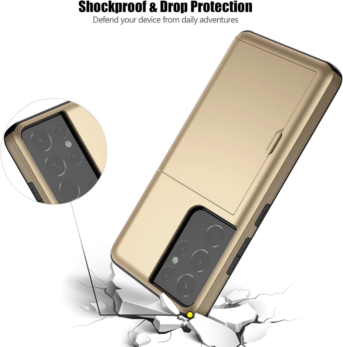 Samsung Galaxy S21 Ultra Shockproof Wallet Case Card Cover GOLD