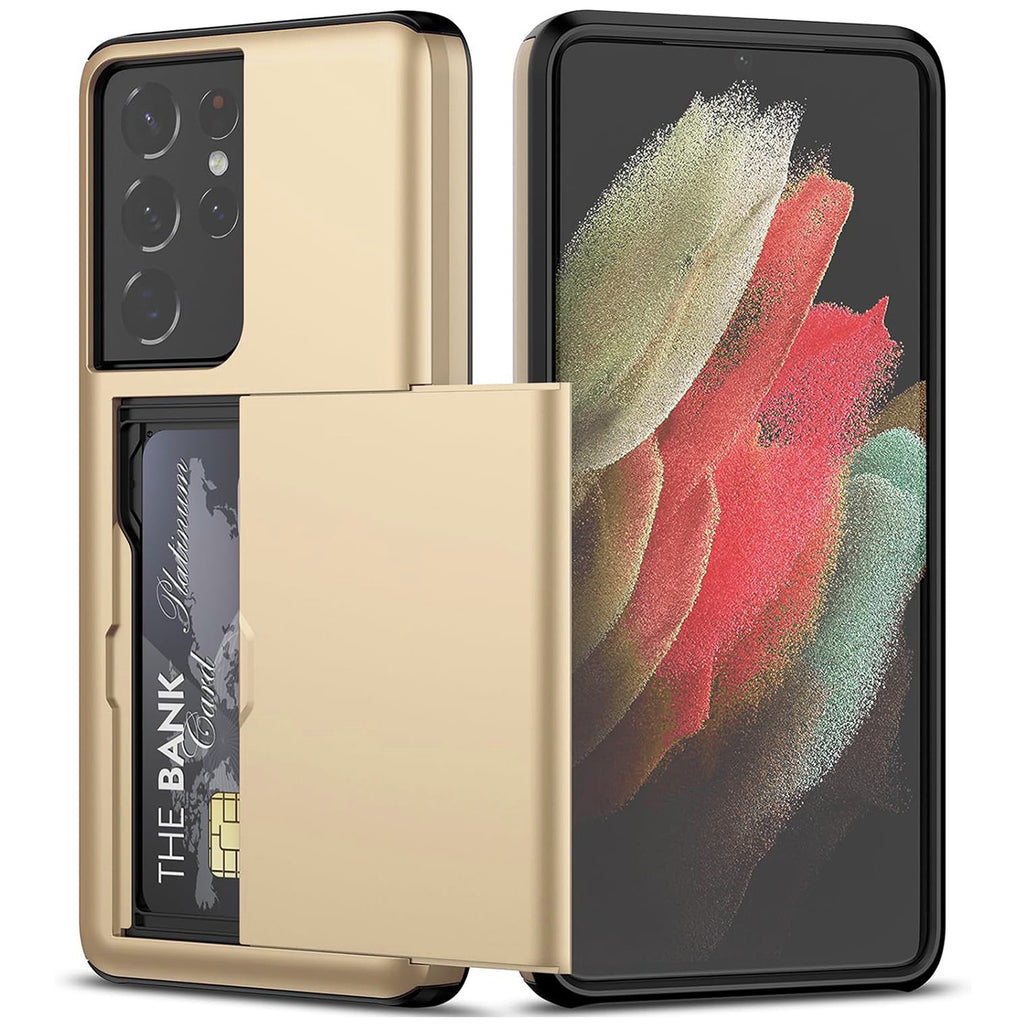 Samsung Galaxy S21 Ultra Shockproof Wallet Case Card Cover GOLD