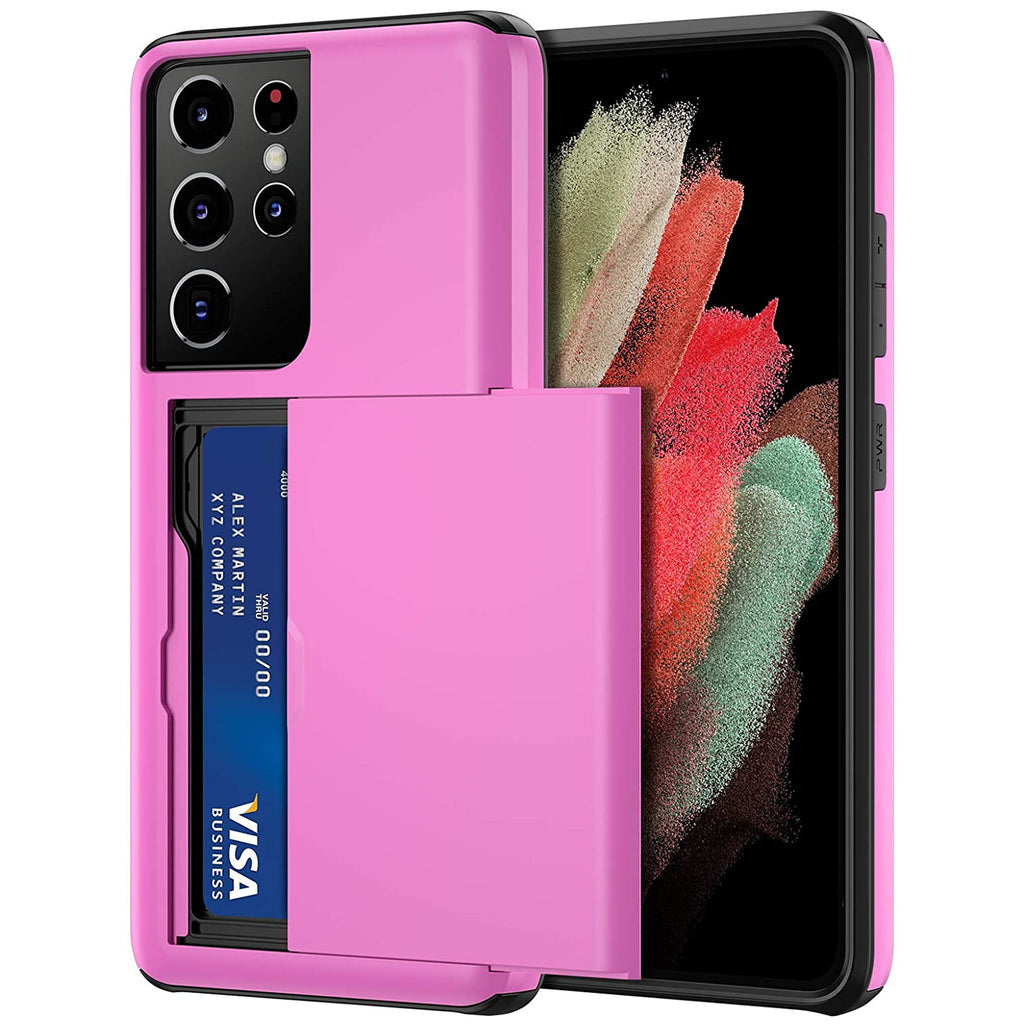 Samsung Galaxy S21 Ultra Shockproof Wallet Case Card Cover HOT PINK