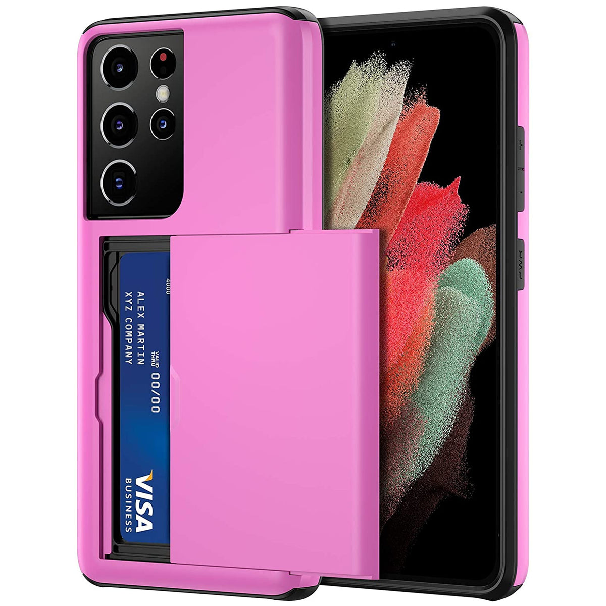 Samsung Galaxy S21 Ultra Shockproof Wallet Case Card Cover HOT PINK
