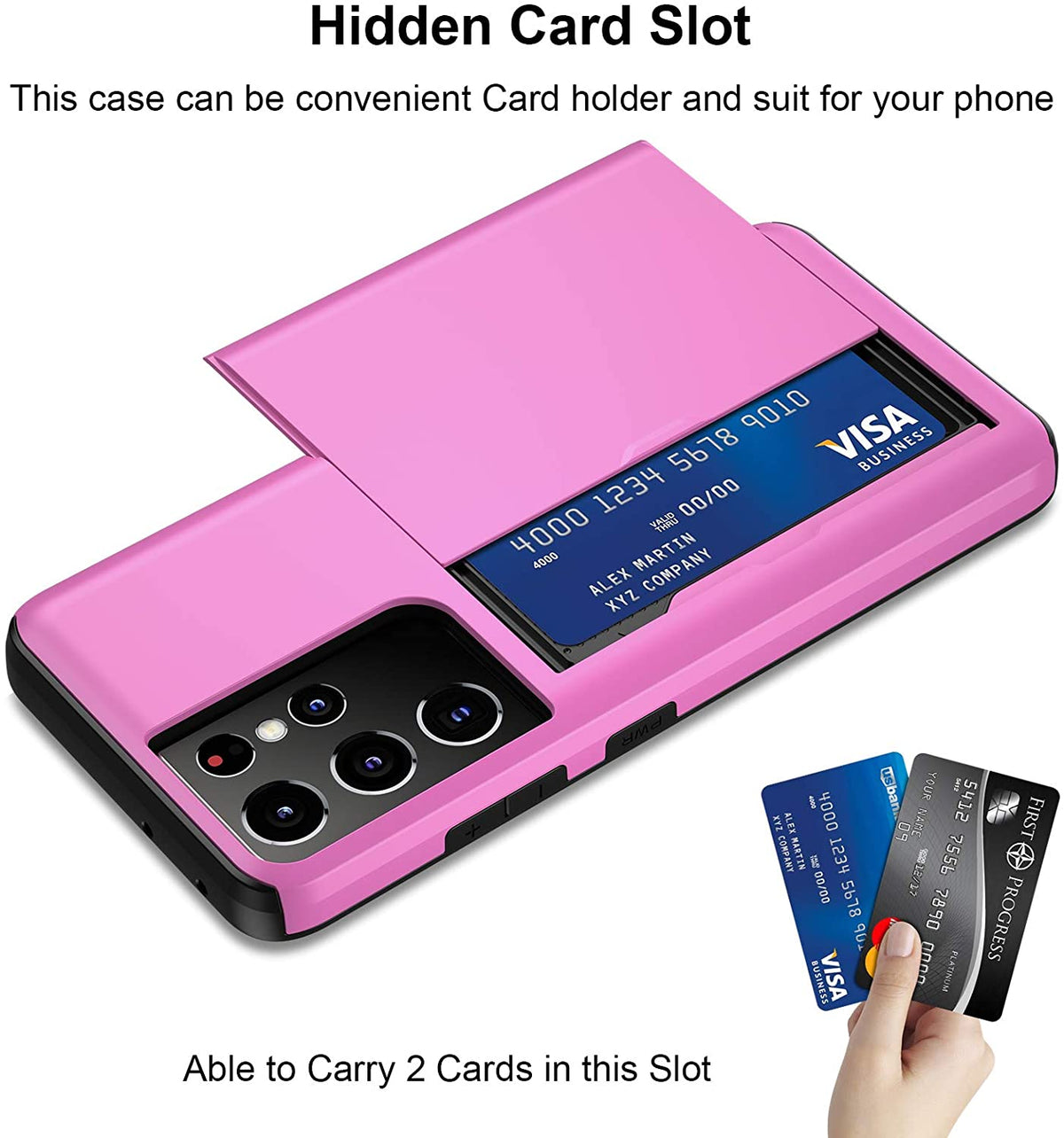 Samsung Galaxy S21 Ultra Shockproof Wallet Case Card Cover HOT PINK