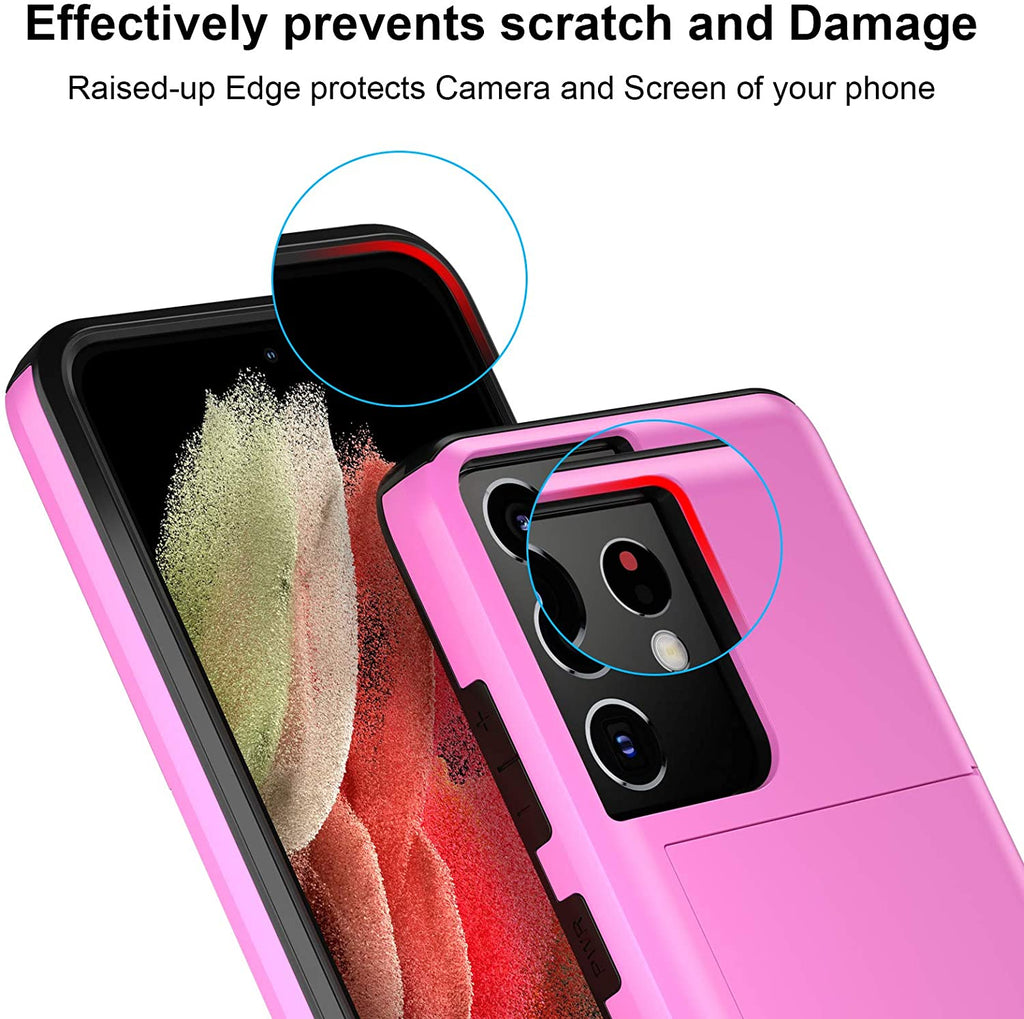 Samsung Galaxy S21 Ultra Shockproof Wallet Case Card Cover HOT PINK