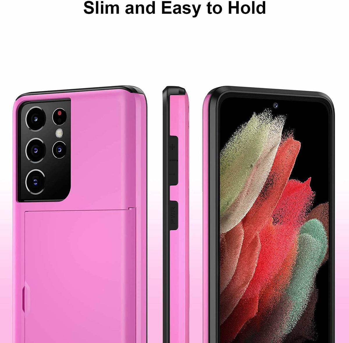 Samsung Galaxy S21 Ultra Shockproof Wallet Case Card Cover HOT PINK