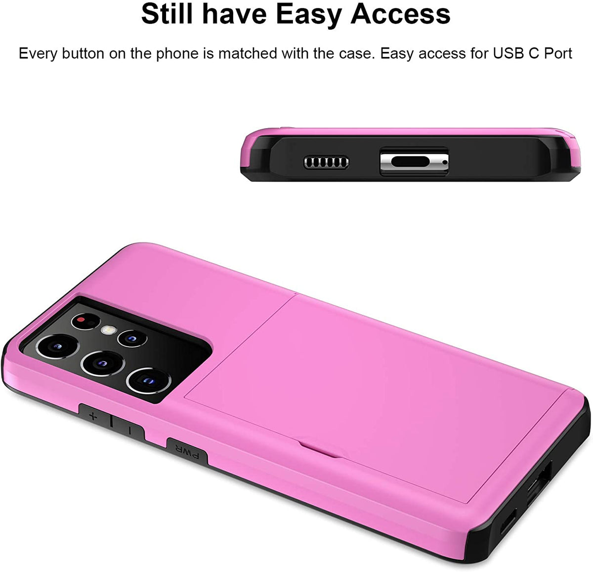Samsung Galaxy S21 Ultra Shockproof Wallet Case Card Cover HOT PINK