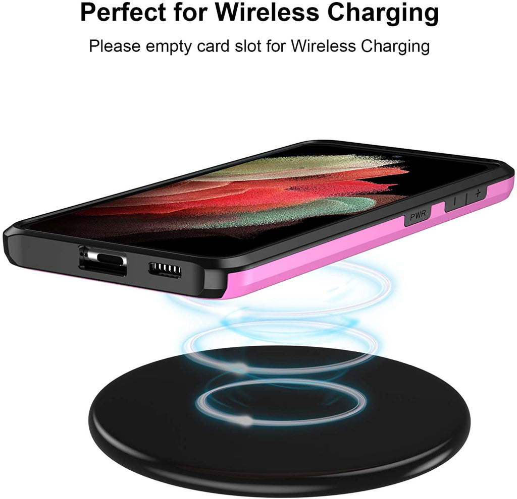 Samsung Galaxy S21 Ultra Shockproof Wallet Case Card Cover HOT PINK