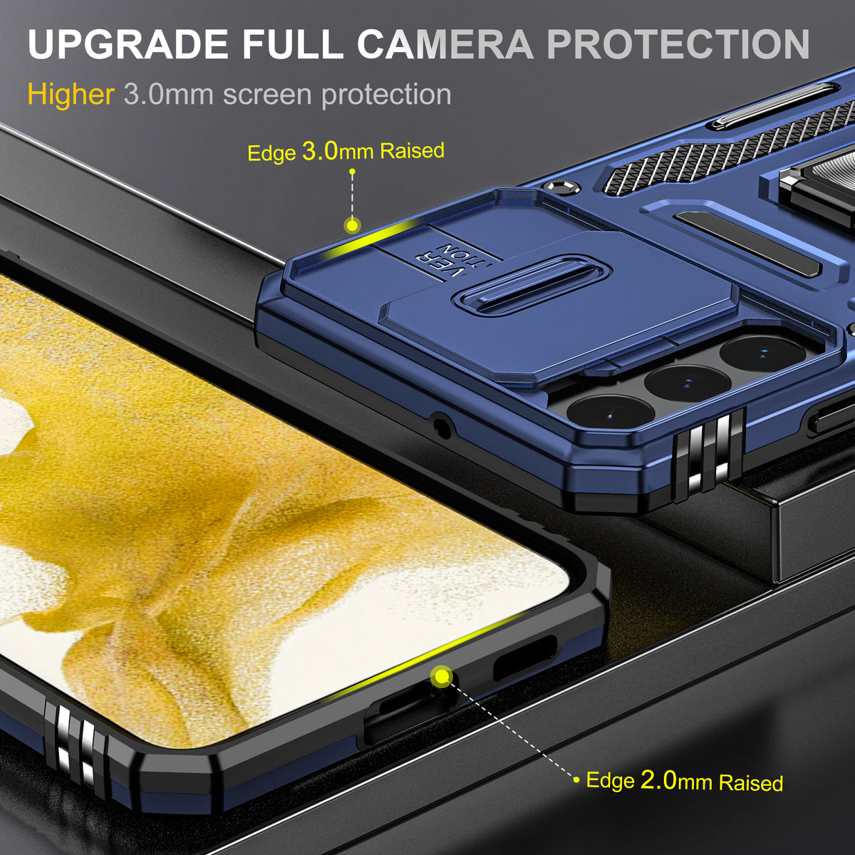 Samsung S22 Case Shockproof Kickstand Hybrid Cover DARK BLUE