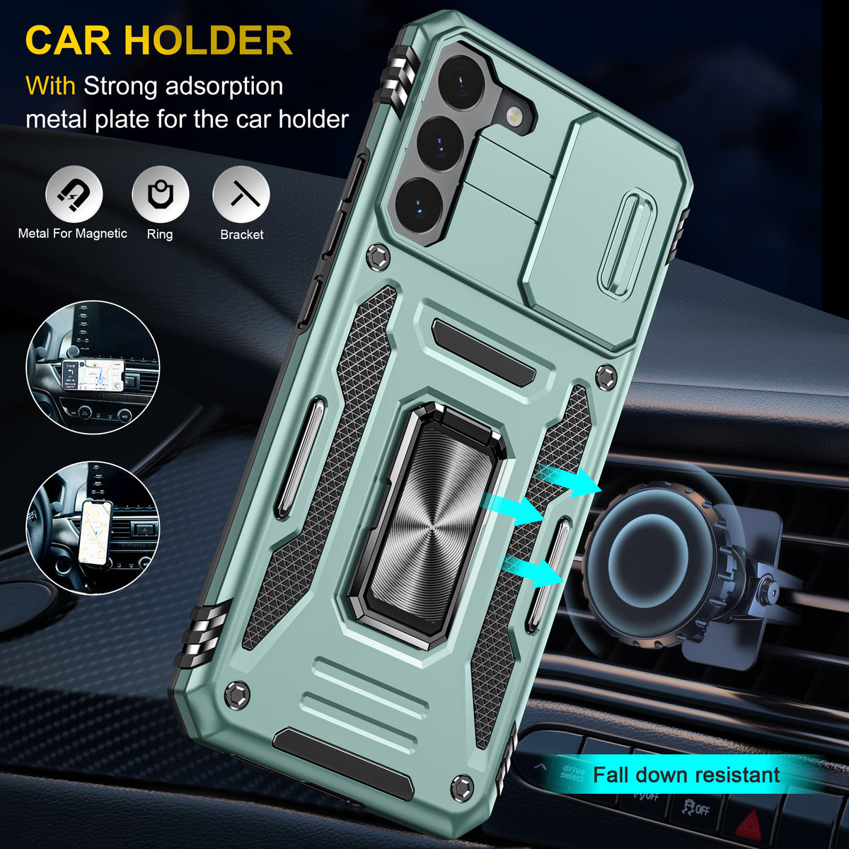 Samsung S22 Case Shockproof Kickstand Hybrid Cover LIGHT GREEN