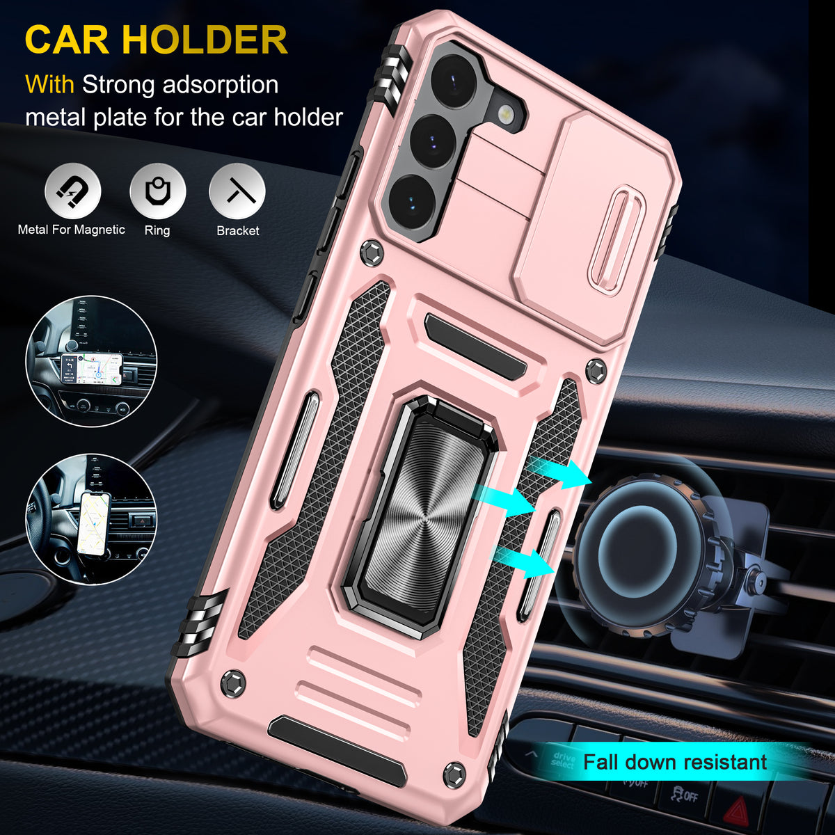 Samsung S22 Case Shockproof Kickstand Hybrid Cover PINK