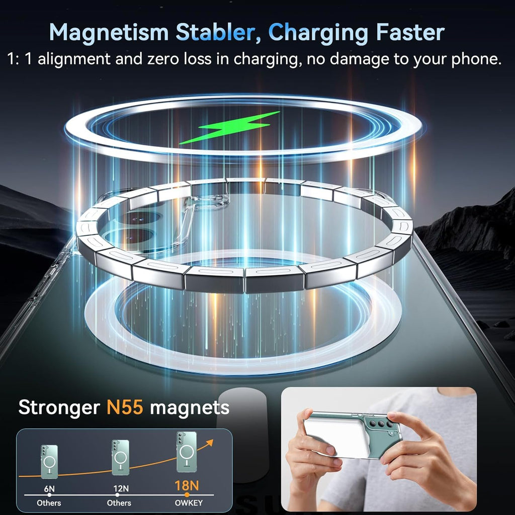 Samsung S22 Full Clear Case Magnetic Ring Magsafe Compatible Cover