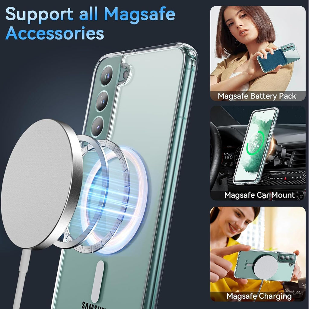 Samsung S22 Full Clear Case Magnetic Ring Magsafe Compatible Cover