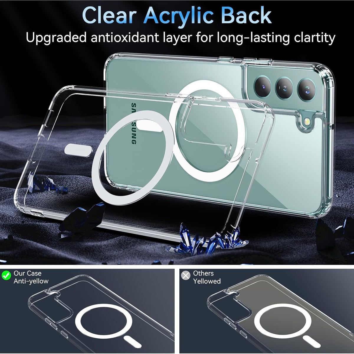 Samsung S22 Full Clear Case Magnetic Ring Magsafe Compatible Cover
