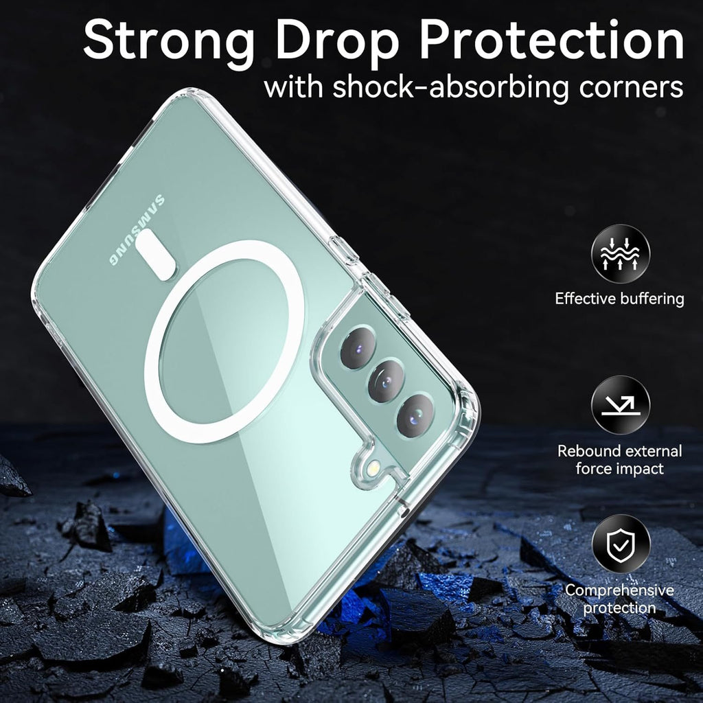 Samsung S22 Full Clear Case Magnetic Ring Magsafe Compatible Cover