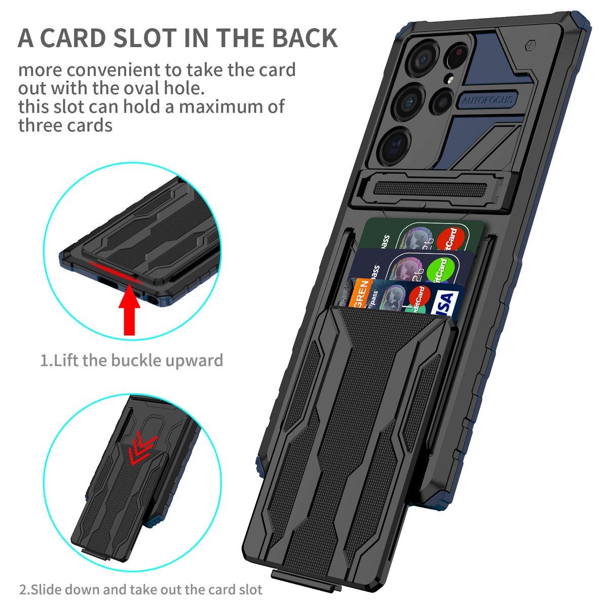 Samsung S22 Ultra Heavy Duty Kickstand Case Shockproof Card Holder BLUE