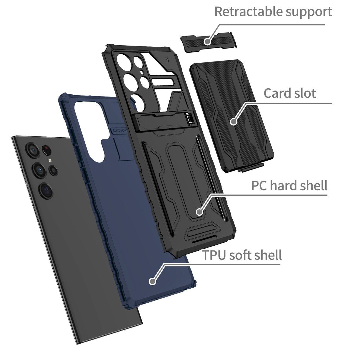 Samsung S22 Ultra Heavy Duty Kickstand Case Shockproof Card Holder BLUE