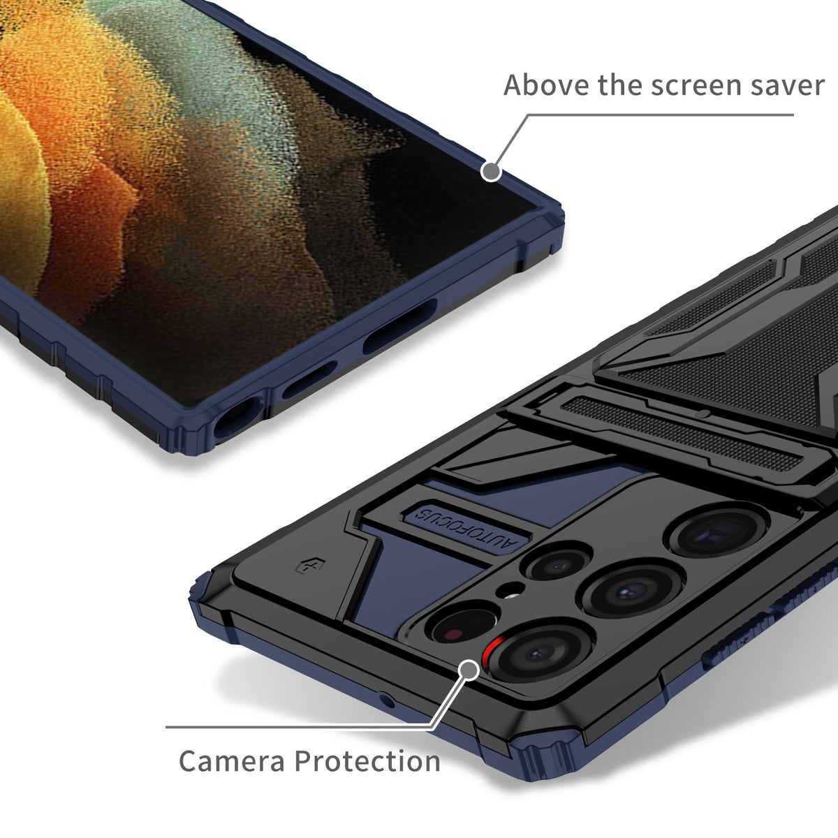 Samsung S22 Ultra Heavy Duty Kickstand Case Shockproof Card Holder BLUE
