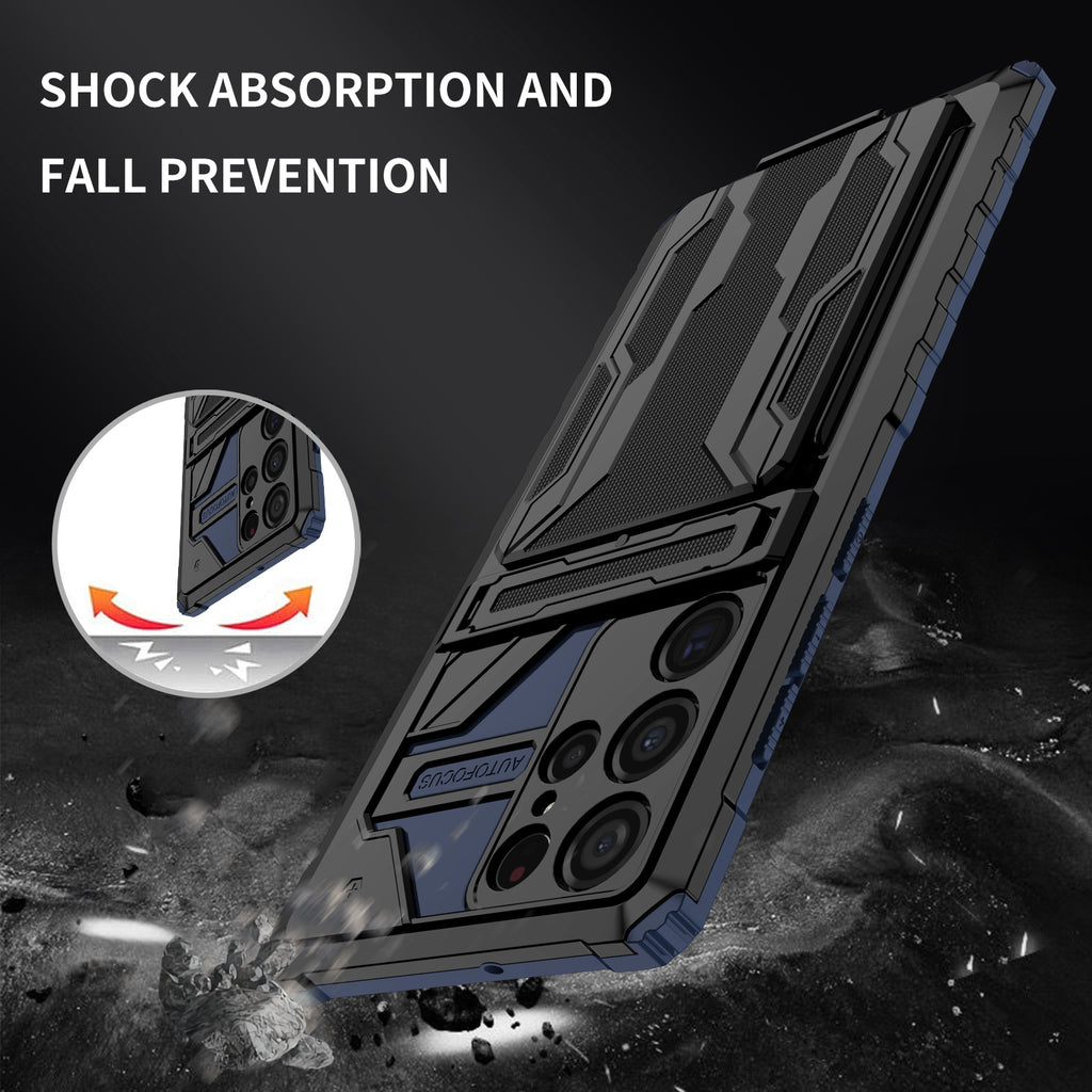 Samsung S22 Ultra Heavy Duty Kickstand Case Shockproof Card Holder BLUE