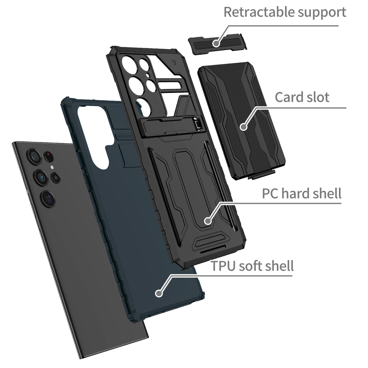 Samsung S22 Ultra Heavy Duty Kickstand Case Shockproof Card Holder GREEN