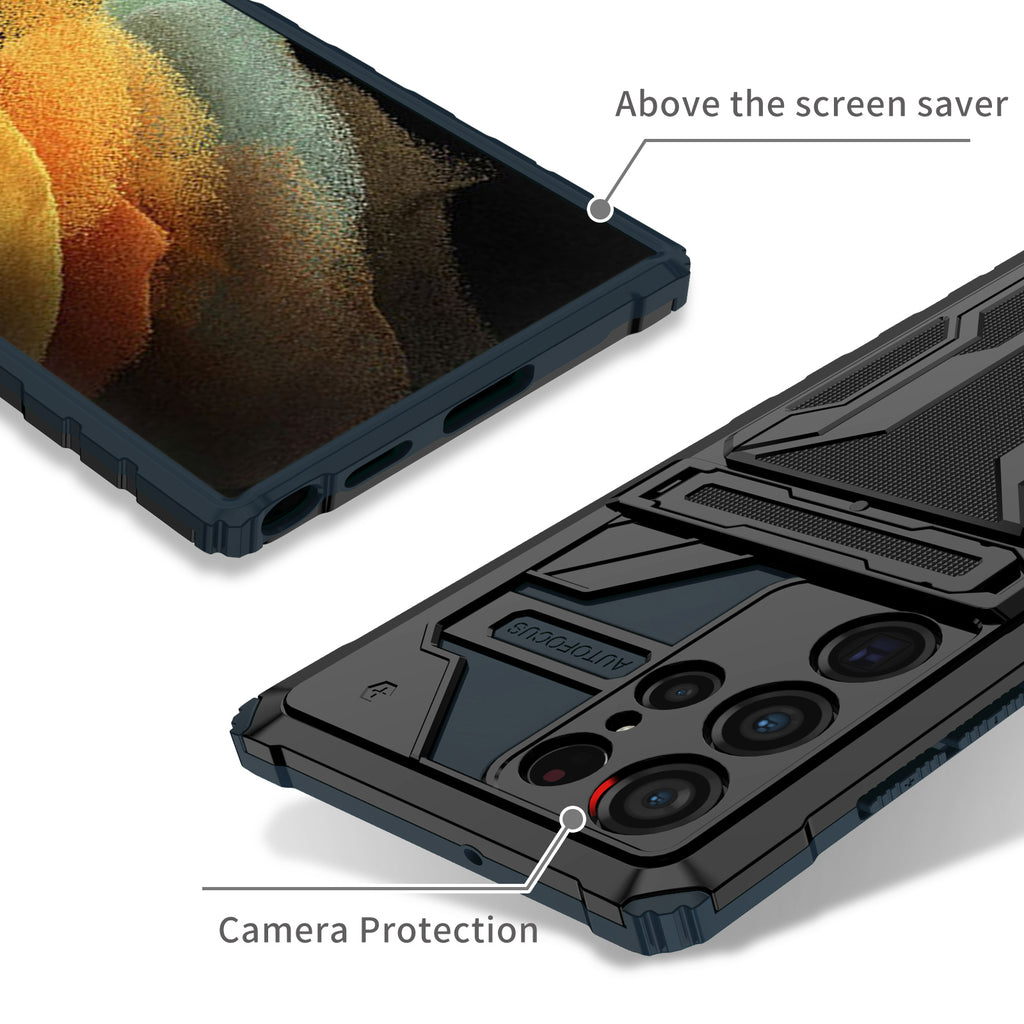 Samsung S22 Ultra Heavy Duty Kickstand Case Shockproof Card Holder GREEN