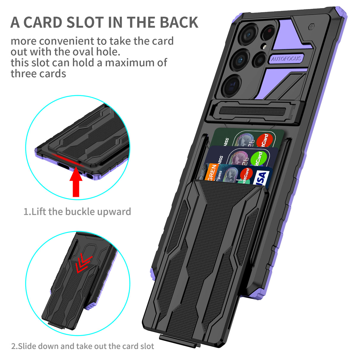 Samsung S22 Ultra Heavy Duty Kickstand Case Shockproof Card Holder PURPLE