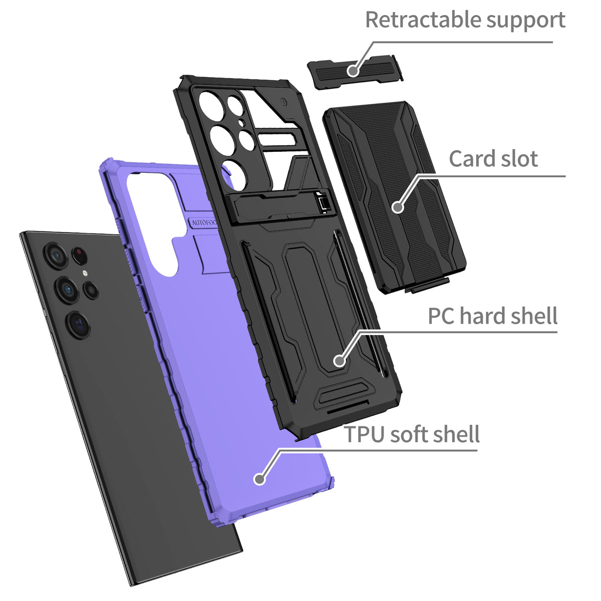 Samsung S22 Ultra Heavy Duty Kickstand Case Shockproof Card Holder PURPLE