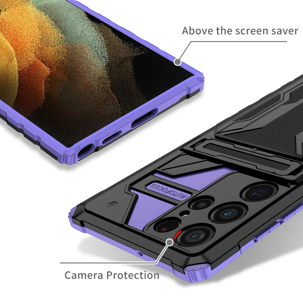 Samsung S22 Ultra Heavy Duty Kickstand Case Shockproof Card Holder PURPLE