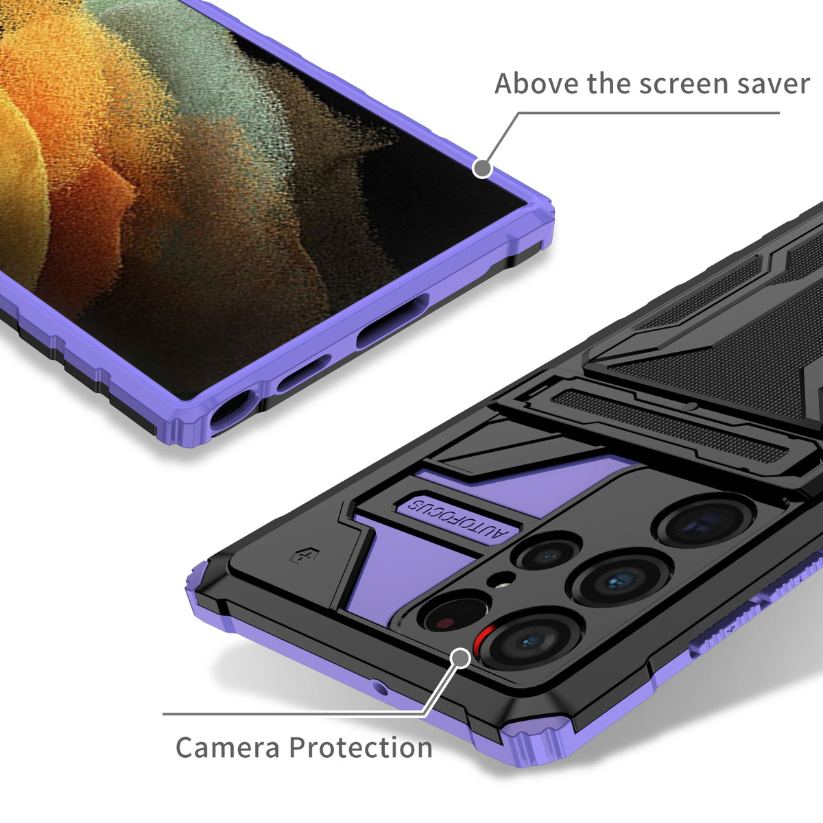 Samsung S22 Ultra Heavy Duty Kickstand Case Shockproof Card Holder PURPLE