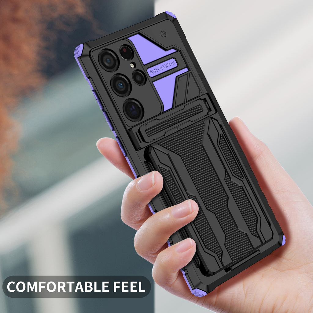 Samsung S22 Ultra Heavy Duty Kickstand Case Shockproof Card Holder PURPLE