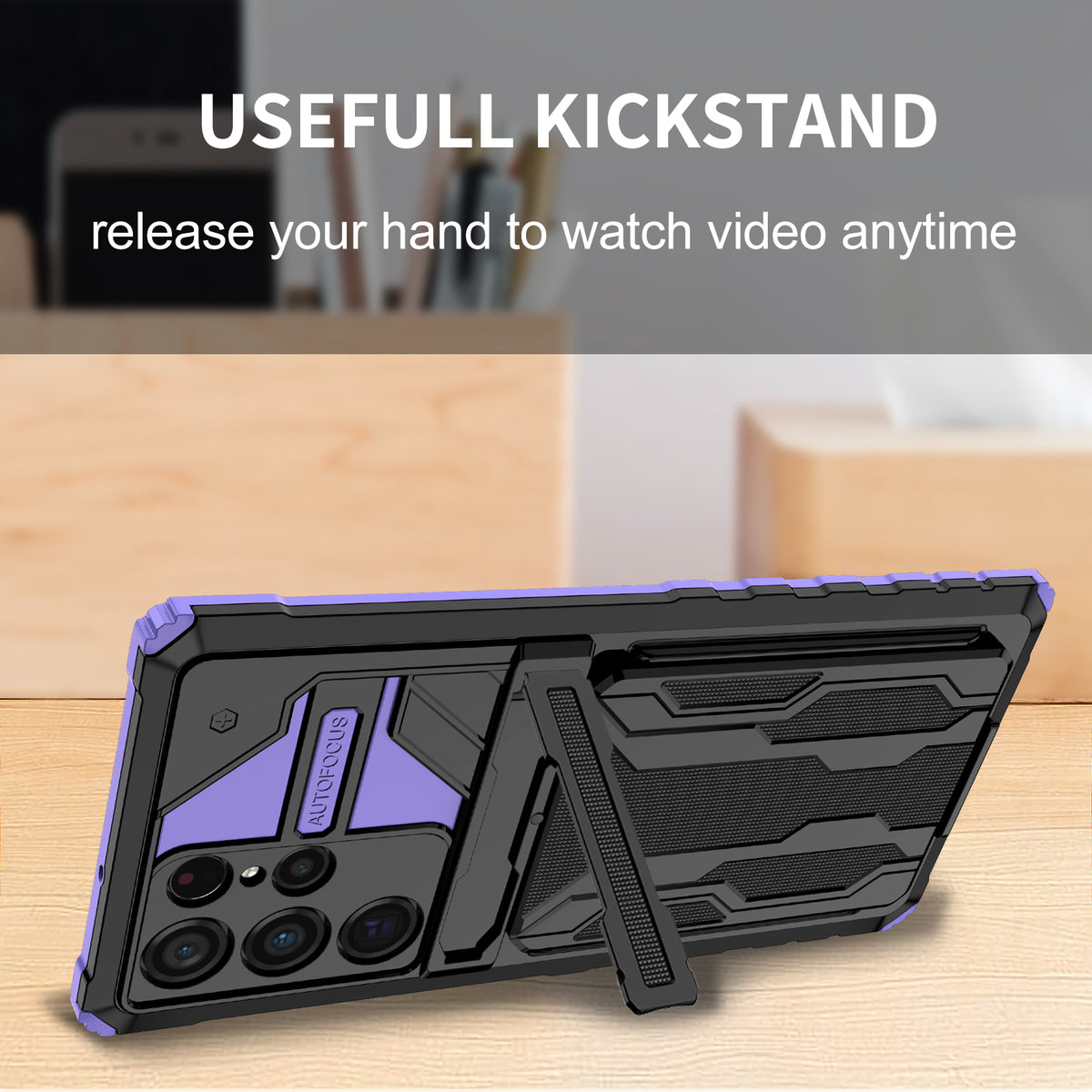 Samsung S22 Ultra Heavy Duty Kickstand Case Shockproof Card Holder PURPLE