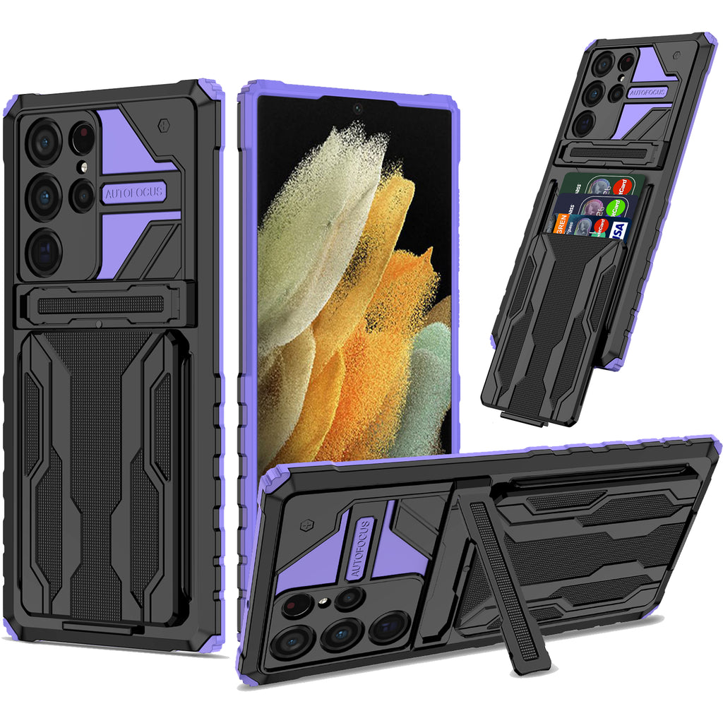 Samsung S22 Ultra Heavy Duty Kickstand Case Shockproof Card Holder PURPLE