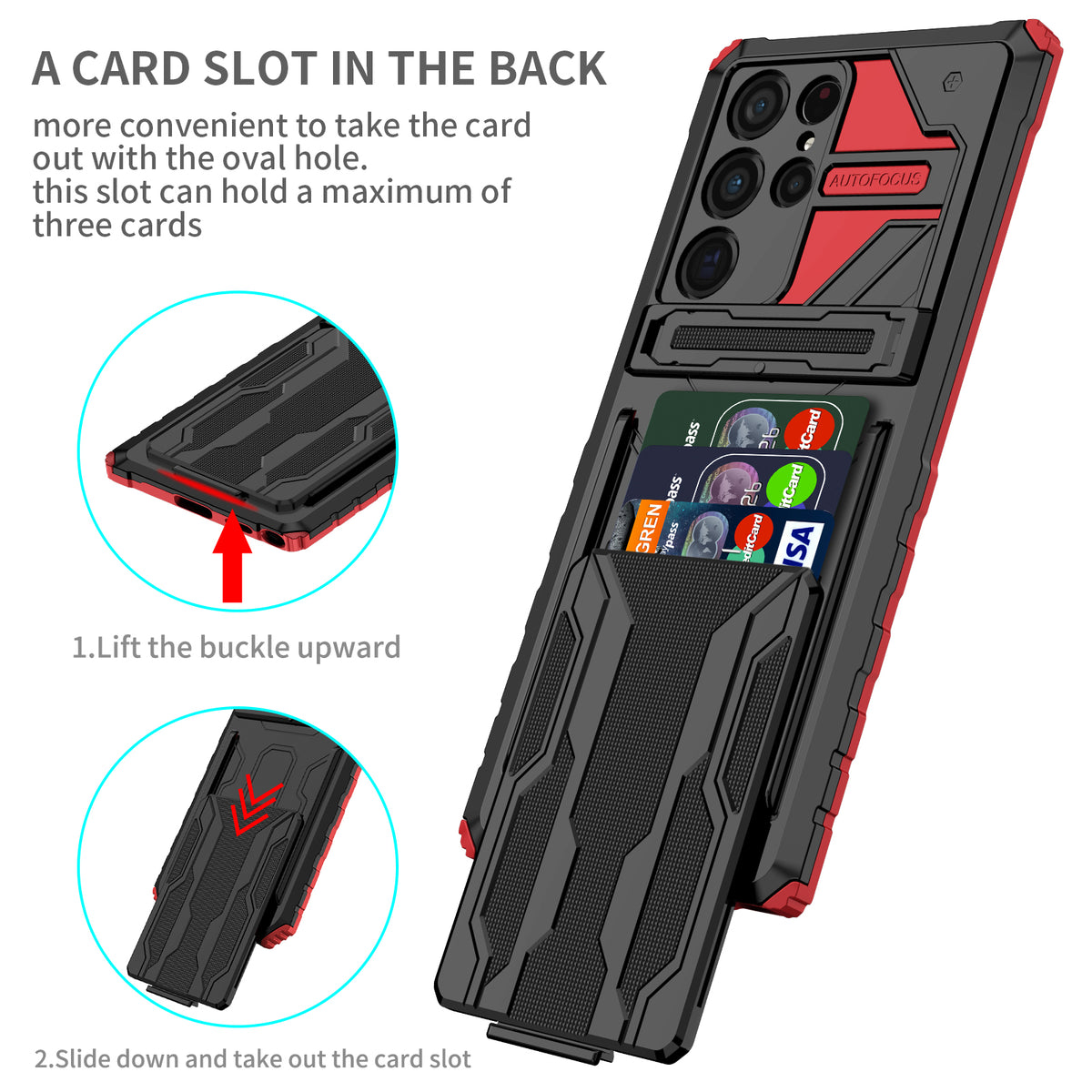 Samsung S22 Ultra Heavy Duty Kickstand Case Shockproof Card Holder RED