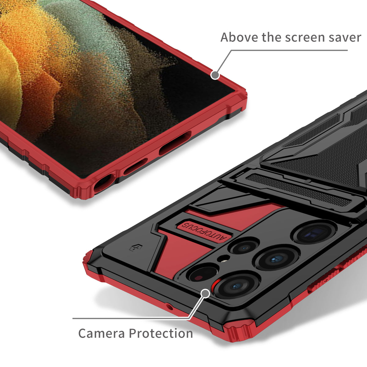 Samsung S22 Ultra Heavy Duty Kickstand Case Shockproof Card Holder RED
