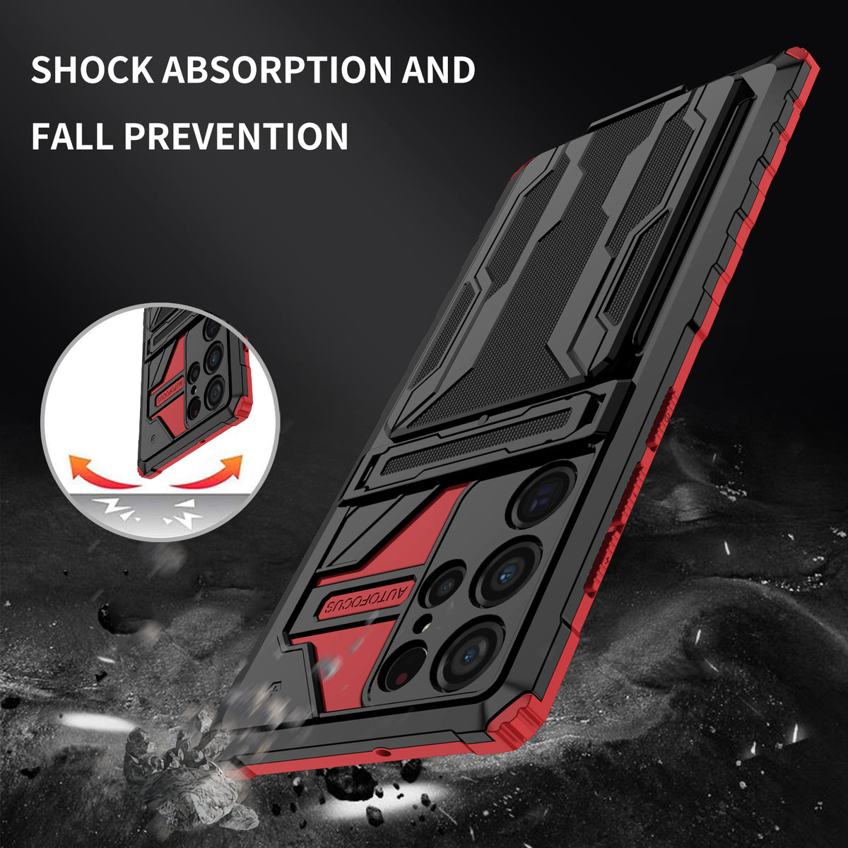 Samsung S22 Ultra Heavy Duty Kickstand Case Shockproof Card Holder RED
