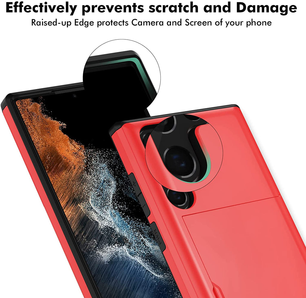 Samsung Galaxy S23 Ultra Shockproof Wallet Case Card Cover RED