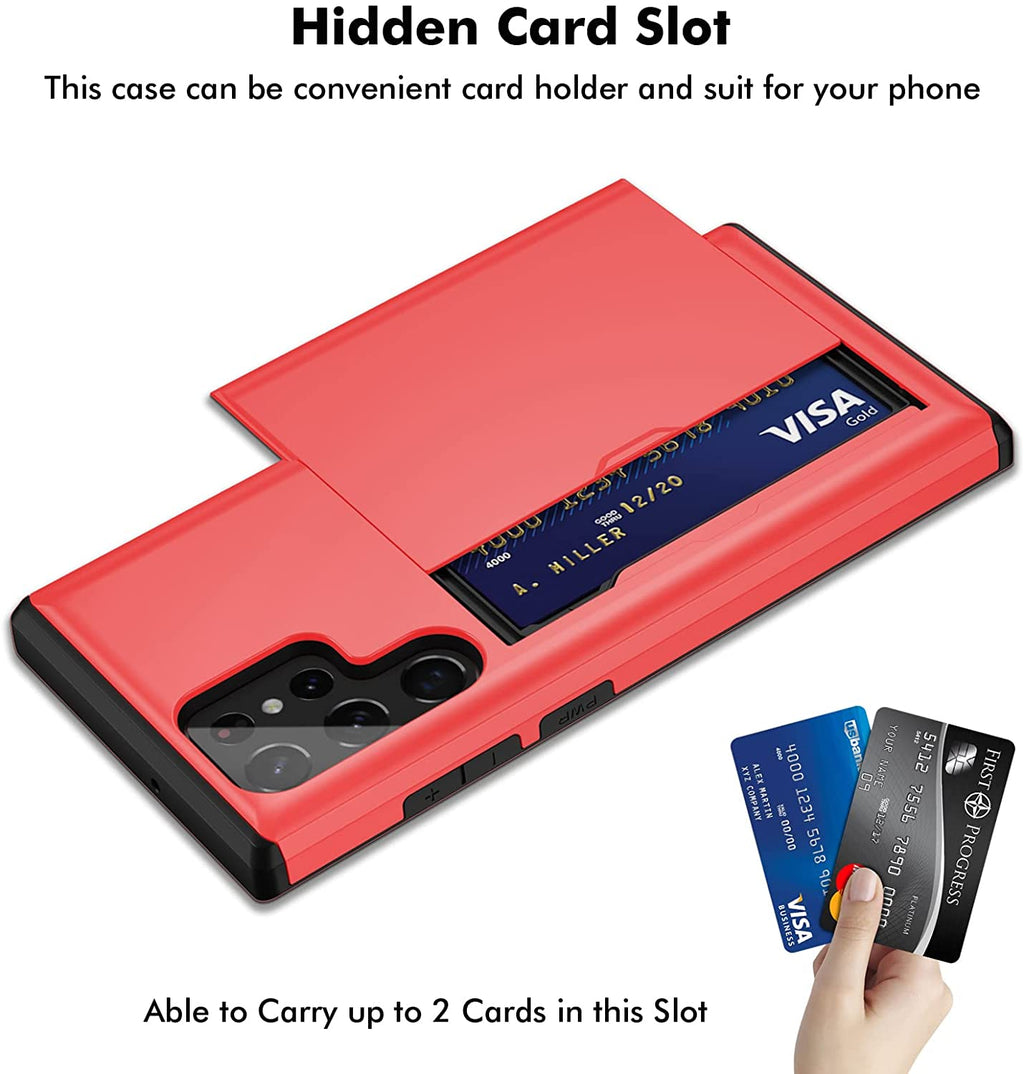 Samsung Galaxy S23 Ultra Shockproof Wallet Case Card Cover RED