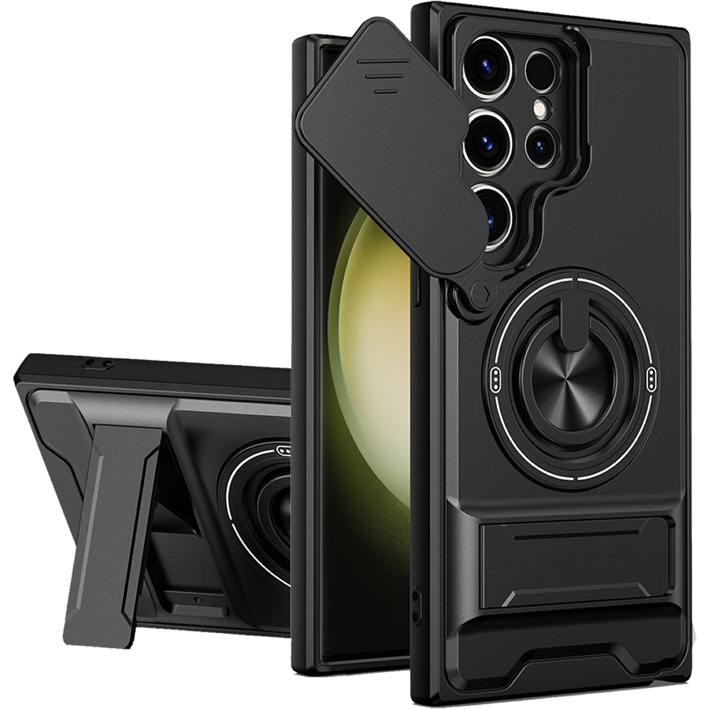 Samsung S23 Ultra Magnetic Kickstand Case with Camera Slide Cover BLACK
