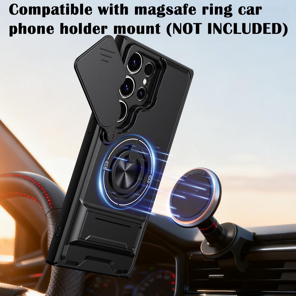 Samsung S22 Ultra Magnetic Kickstand Case with Camera Slide Cover ORANGE